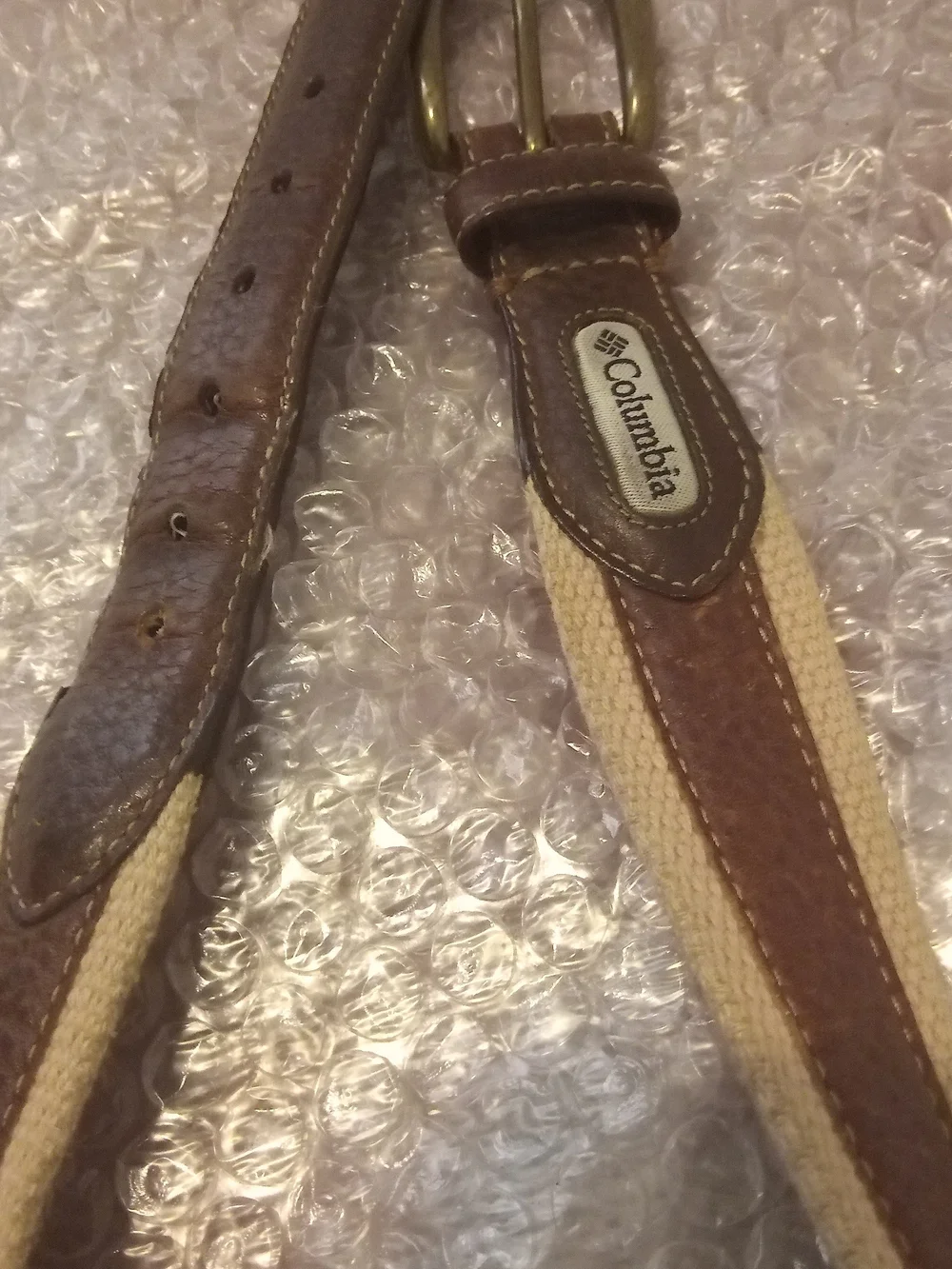 Columbia Beige Canvas Belt with Brown Leather Trim